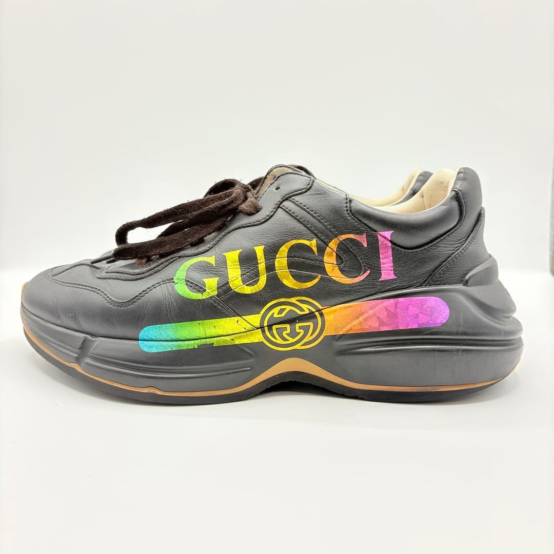GUCCI グッチ スニーカー Rhyton ライトン レインボー 7 1/2 ライトン〕グッチ ロゴ レザー スニーカー ・アイボリー レザー