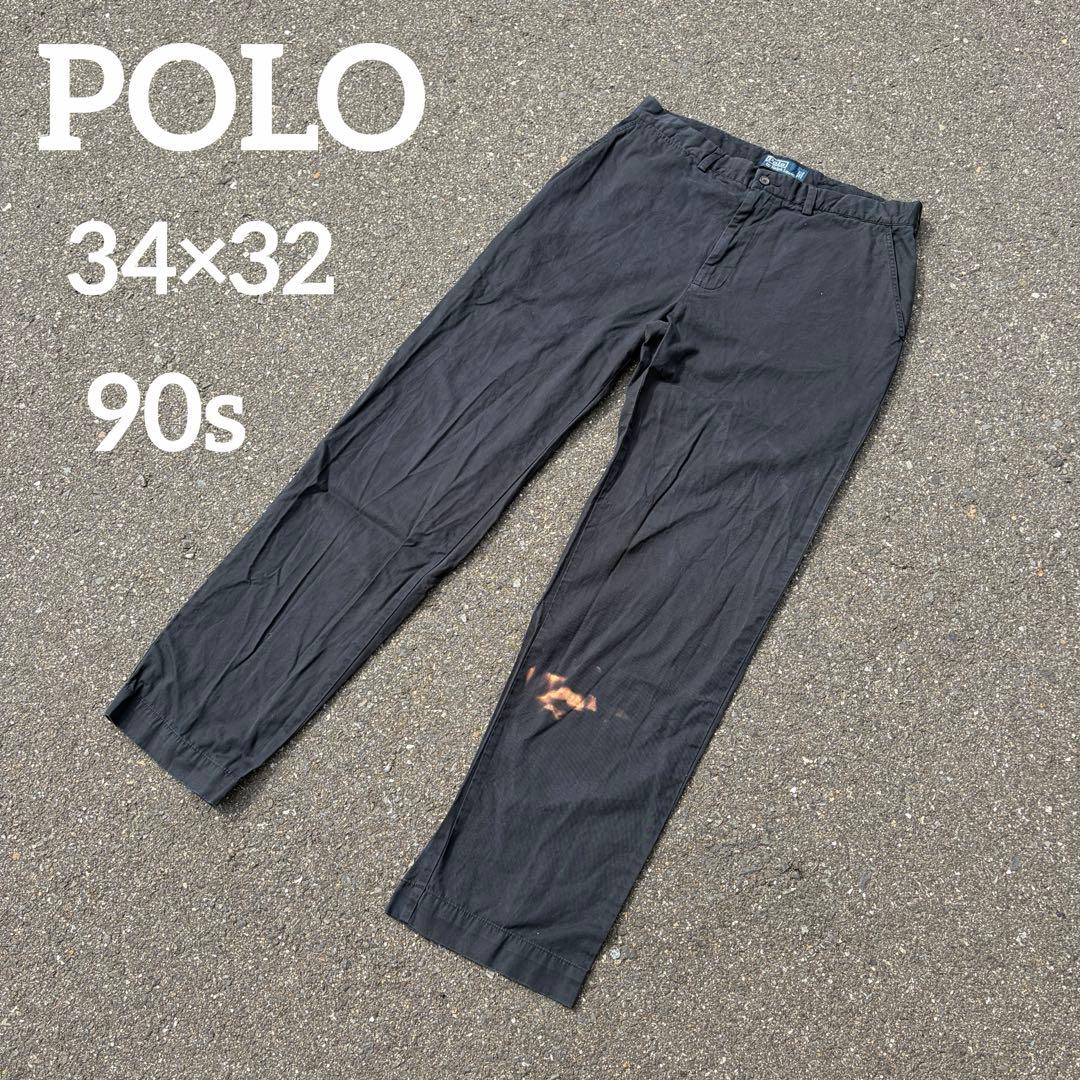 90's ラルフローレン チノパン ポロチノ ツータック 黒 ブラック