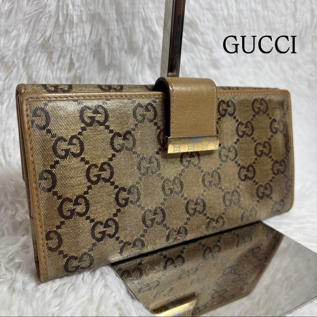 ✨高級✨ GUCCI 長財布 GGスプリーム ベルト プレート ゴールド 革 金
