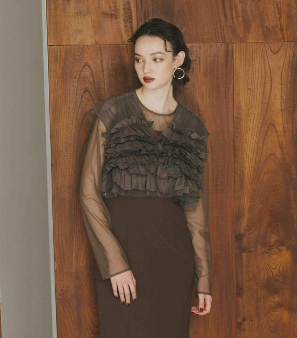 ANDRESDチュール ボリューム フリル ベスト シアー トップス