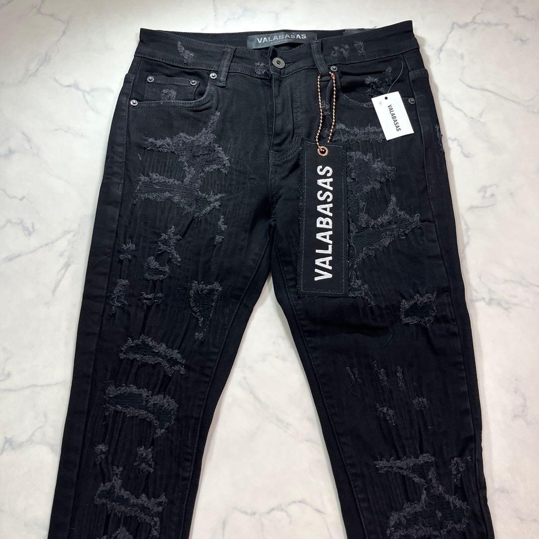 valabasas バラバサス クラッシュリペアスキニーフレアデニム 新品 30