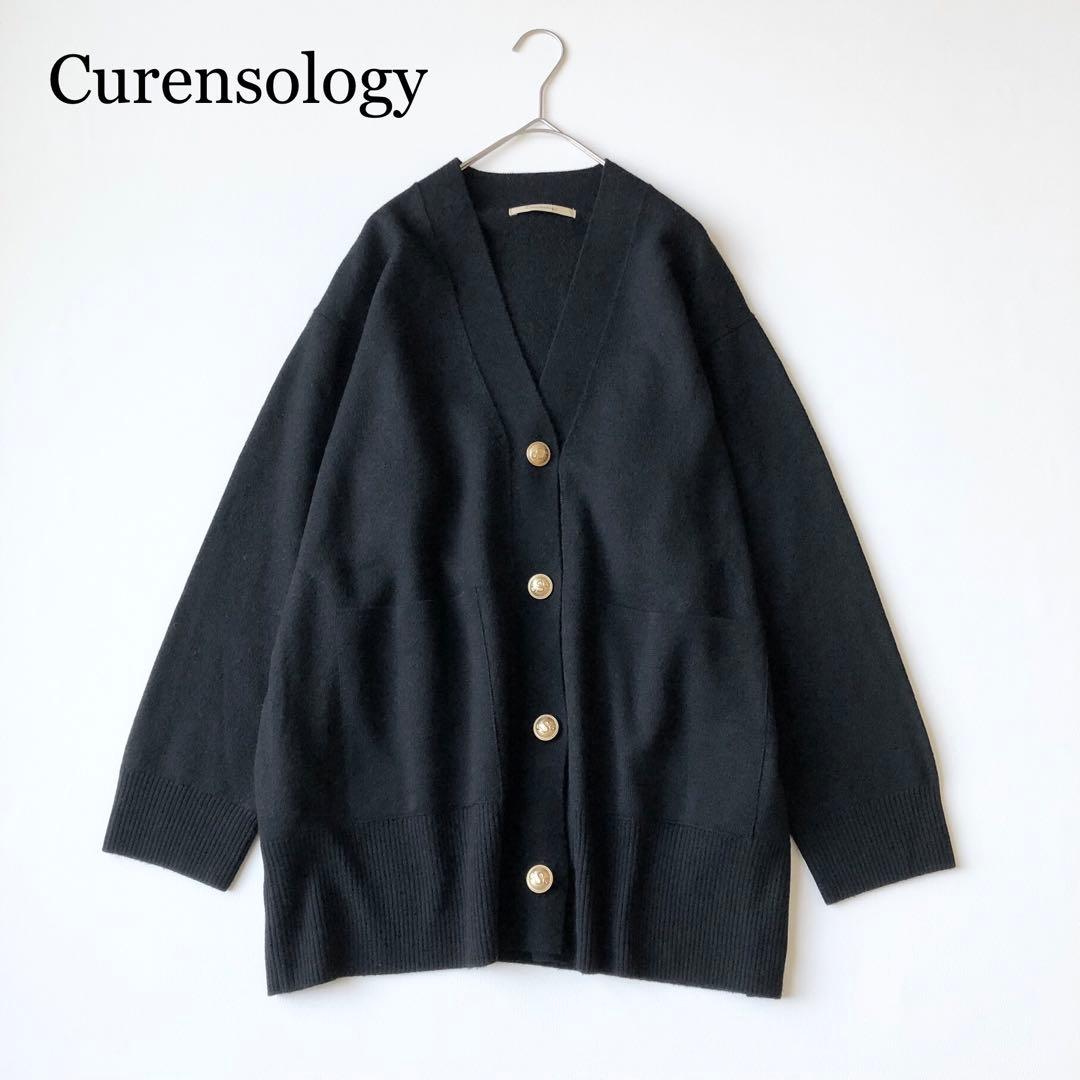 2762y美品カレンソロジー 24AW アッシュクウール金ボタンカーディガン 黒 Curensology（カレンソロジー）の「Curensology(カレンソロジー