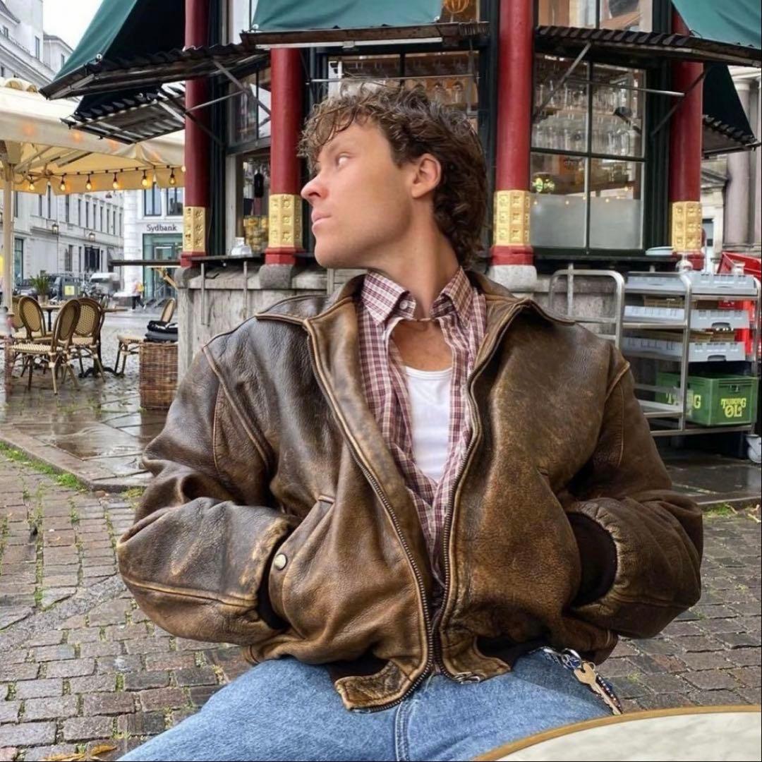 雰囲気抜群 短丈 90s レザージャケット 古着 vintage 本革 A2 - メルカリ