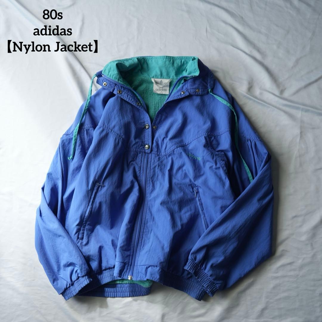 80s adidas ナイロンジャケット ロゴ刺繍 銀タグ 古着 希少デザイン