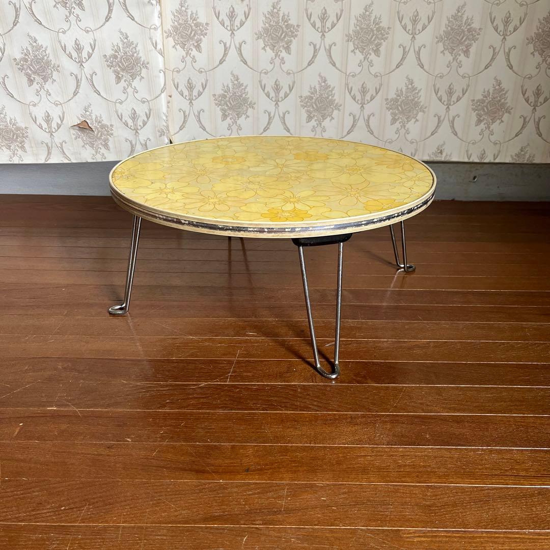 アンティーク】昭和レトロ 花柄 折り畳み 丸テーブル 座卓 ちゃぶ台 古