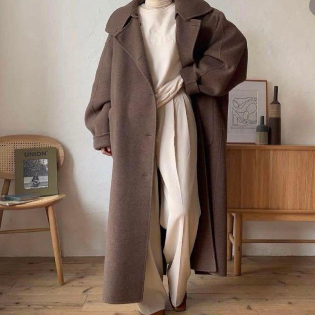 ジャケット・アウター nokcha original HAND MADE long coat moca nokcha original】HAND MADE herringbone over woo