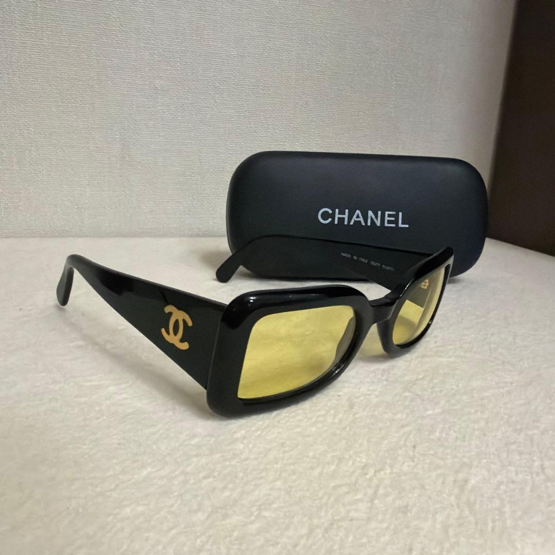 美品 CHANEL サングラス ココマーク ブラック イエローレンズ ケース付
