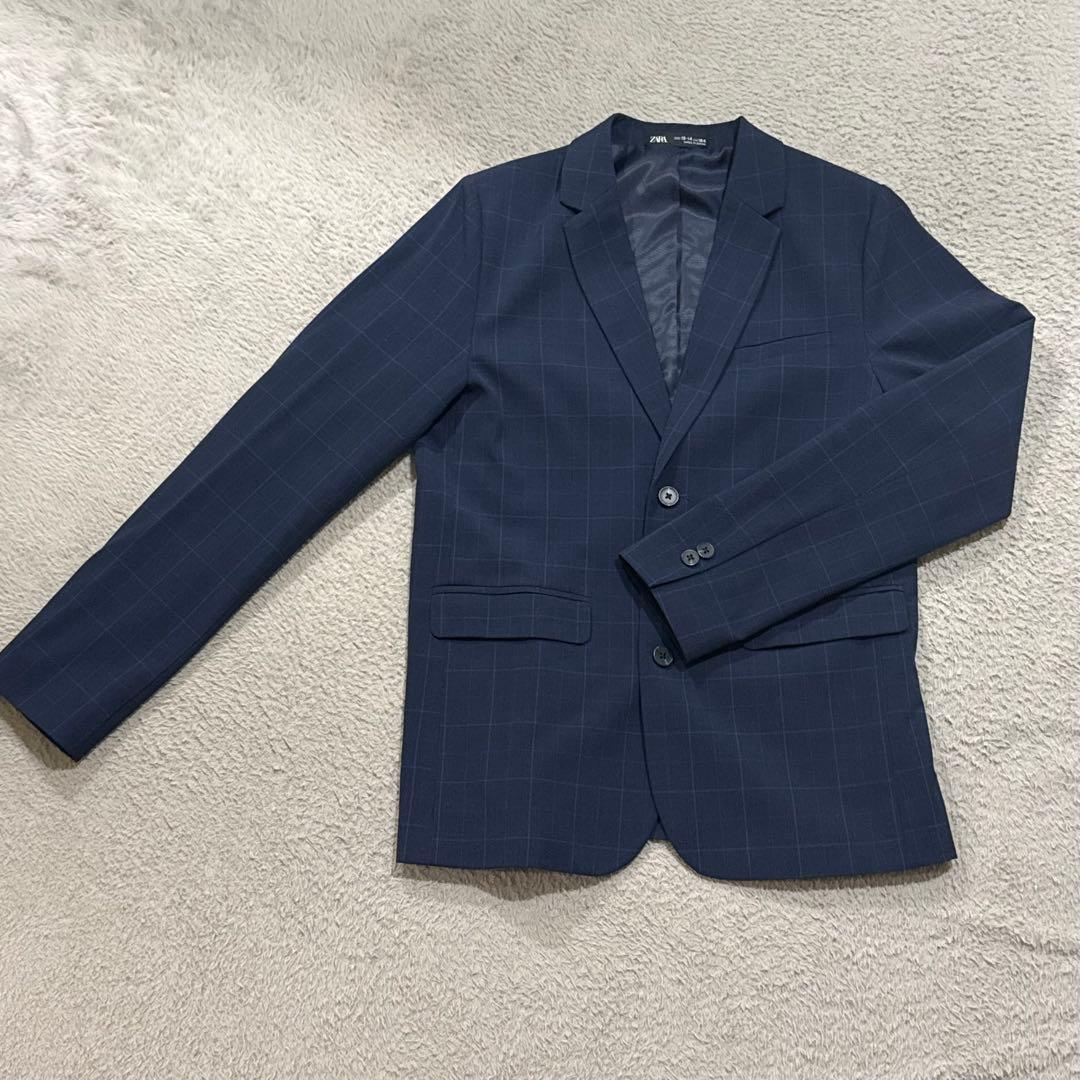 ZARA ネイビー チェック柄 スーツ上下 164✖️152 - メルカリ