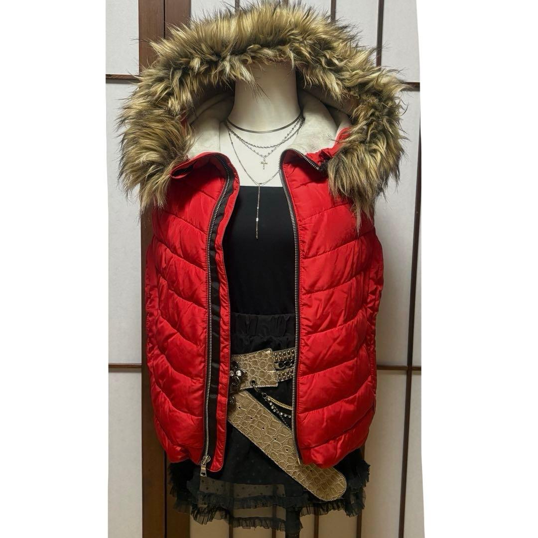 00s old gap ファー ダウンベスト 赤 短丈 y2k archive - メルカリ