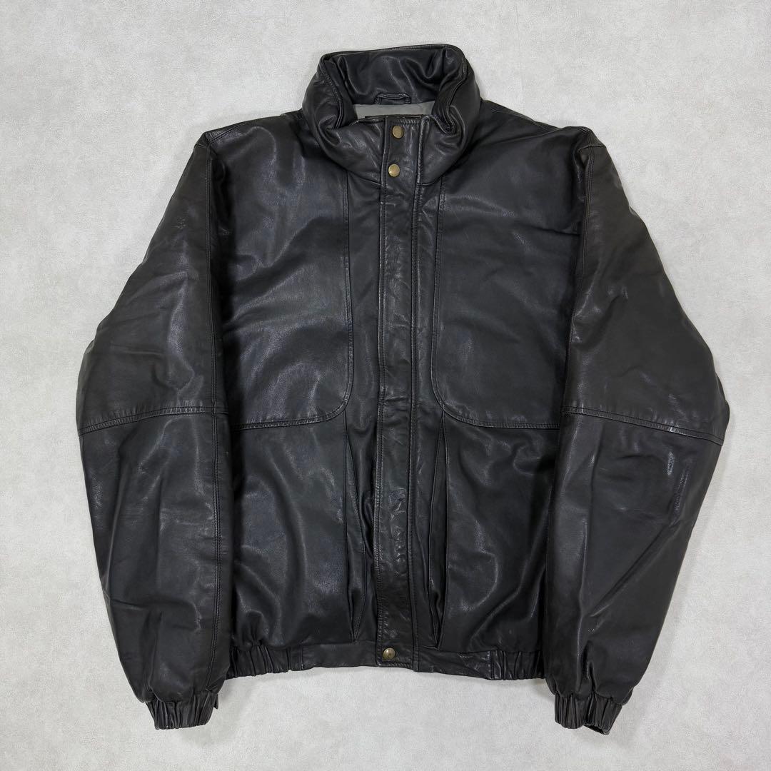 古着 80s 黒タグ エディーバウアー レザー ダウンジャケット ブラック