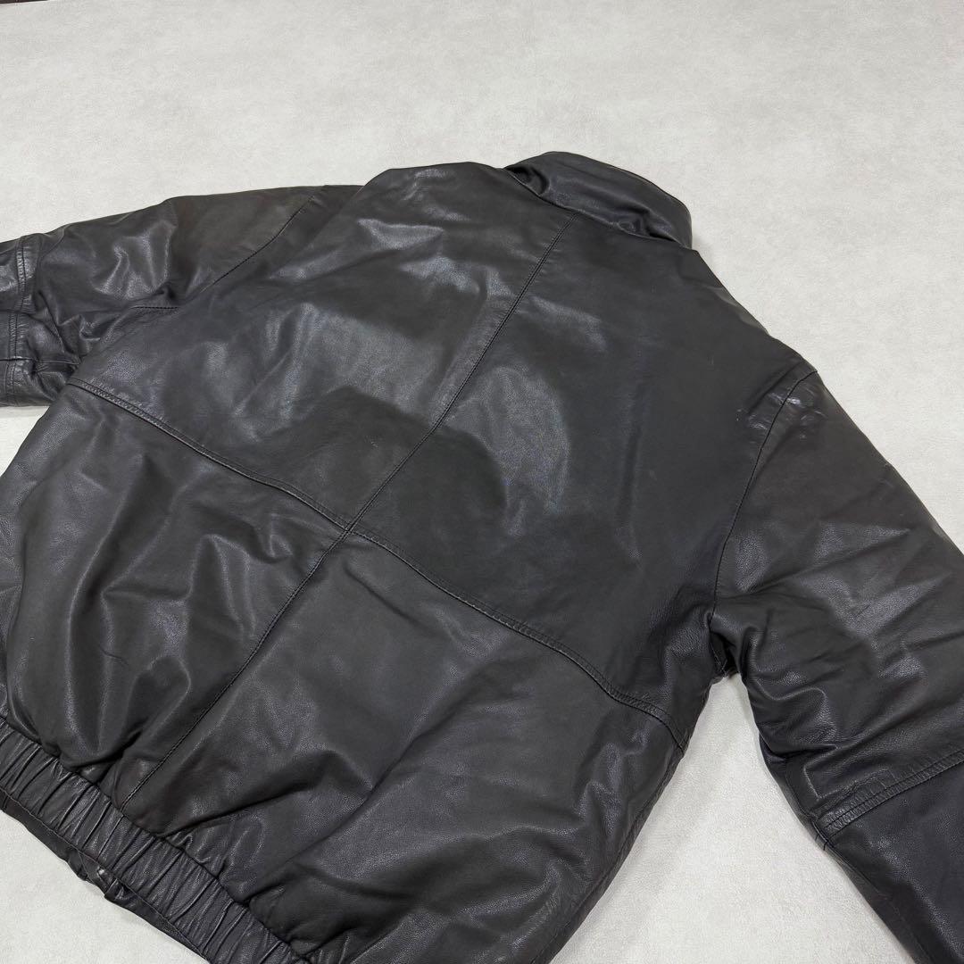 古着 80s 黒タグ エディーバウアー レザー ダウンジャケット ブラック