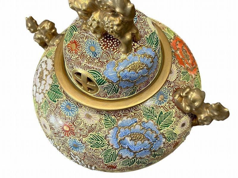 専用 九谷焼 金彩色絵 花尽し 花詰文 獅子摘 金襴手 大