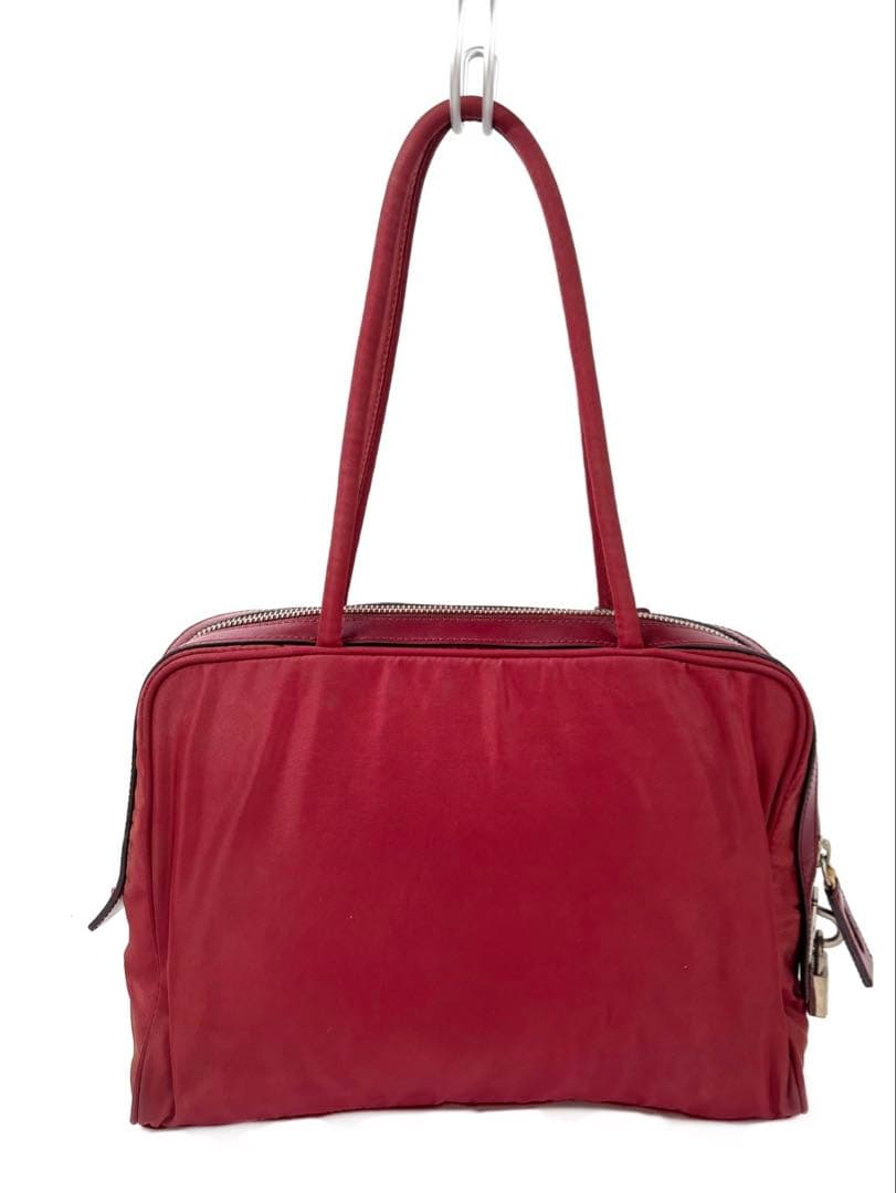 Prada プラダ ナイロン トートバッグ レッド 三角ロゴ 肩掛け 南京錠 鍵