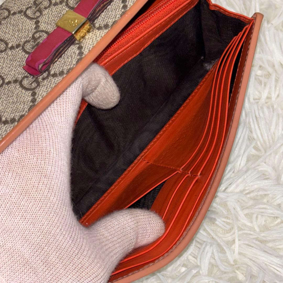 グッチ 長財布 二つ折り財布 リボン インターロッキング GGスプリーム