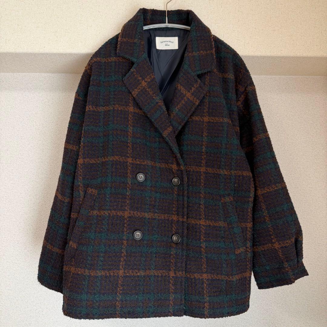 Samansa Mos2 チェック柄 ダブルブレストコート フリーサイズ - メルカリ