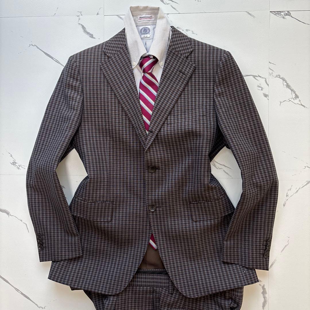 未使用級☆ Perfect Suit Factoryセットアップ チェック 茶色