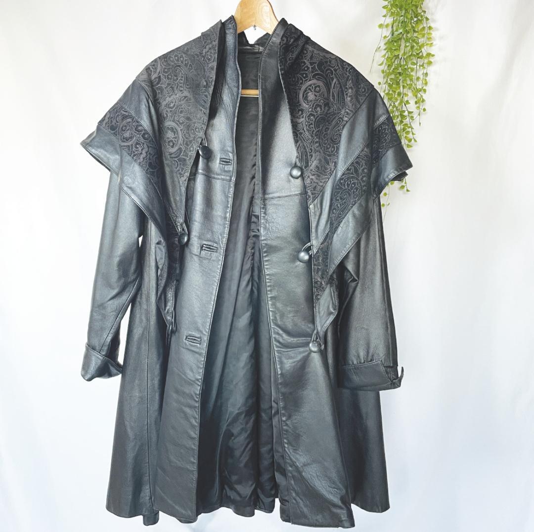 【本革】ヴィンテージ レザーロングコート ペイズリー柄 黒 VINTAGE - SP No.1501 VINTAGE 希少 レザー ロングコート ペイズリー柄