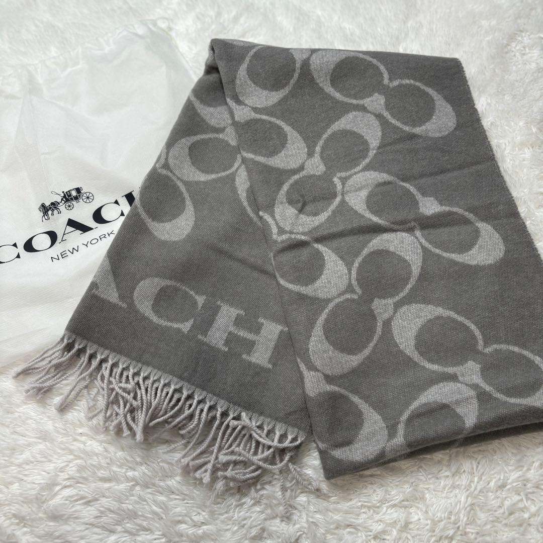 未使用に近い✨COACH コーチ シグネチャー ウール　カシミヤ ストール COACH】コーチ シグネチャーマフラー ウール カシミヤ CU807 (Coach