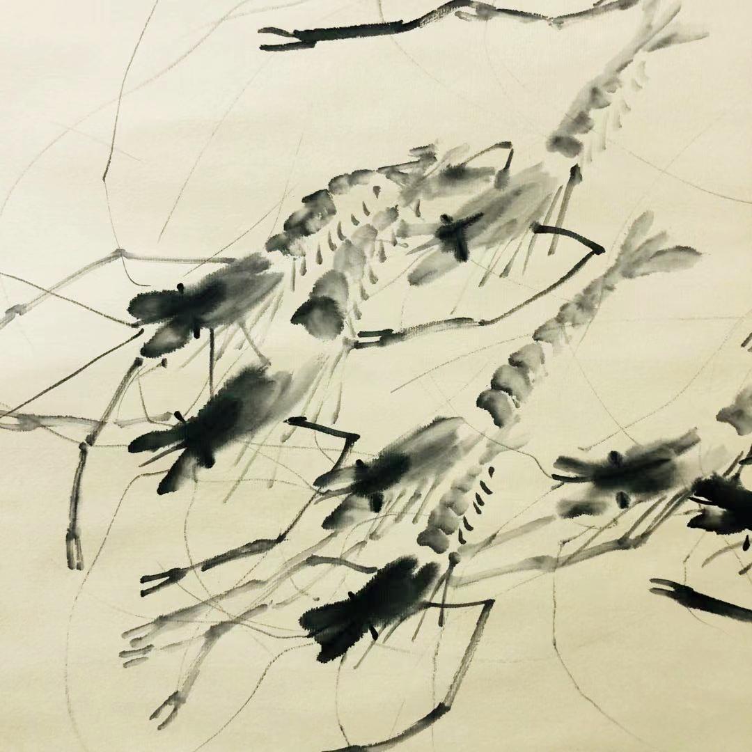 真作】掛軸 斉白石『墨海老』中国画 紙本 肉筆 合せ箱付 掛け軸 R10042