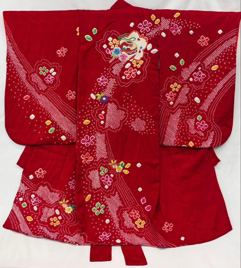 七五三着物女児3才一つ身　長襦袢付 桜まり刺繍部分絞《子供484》#江戸小もーん