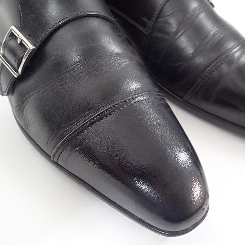 三陽山長 ダブルモンク ビジネスシューズ ブラック 26.0cm 元箱付き