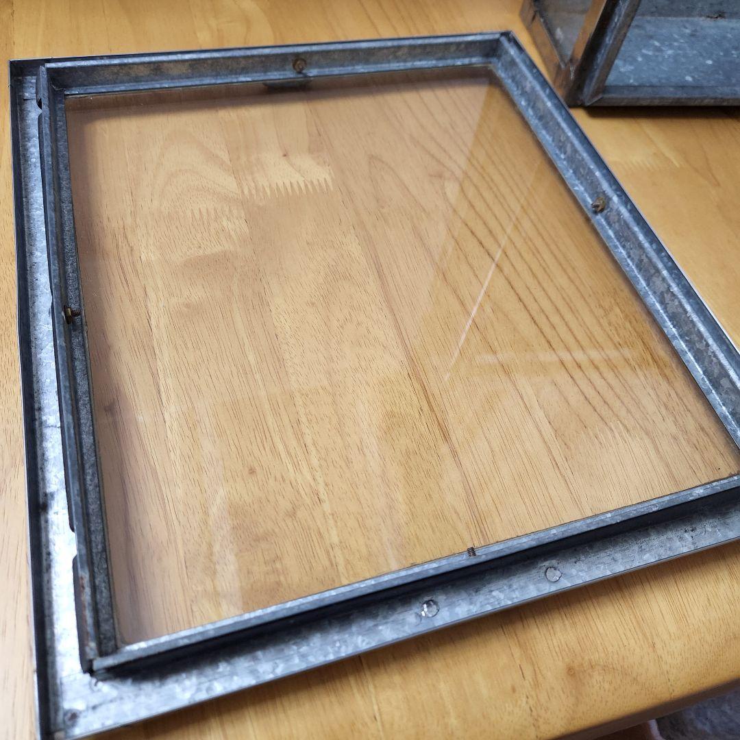 希少品】レトロ雑貨 ブリキとガラス 収納ケース ①