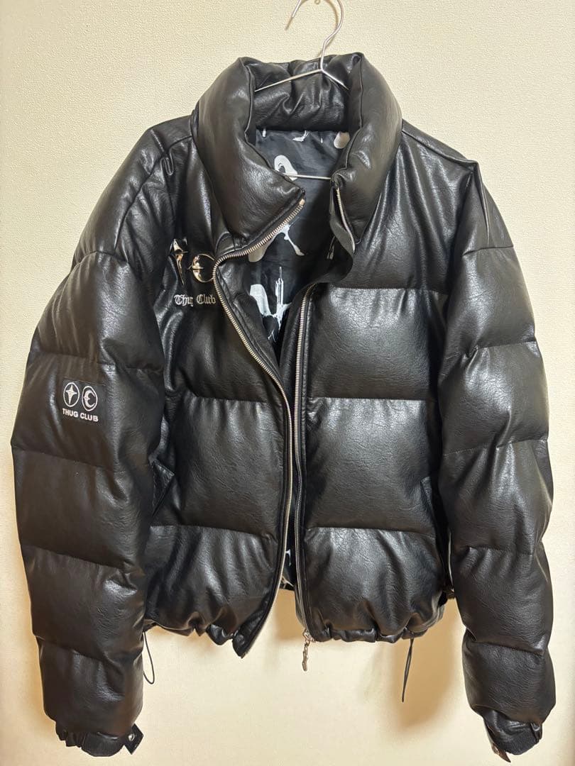 thug clubサグクラブレザーダウンジャケット Thug Club】Leather Puffer Jacket ダウンジャケット (Thug Club