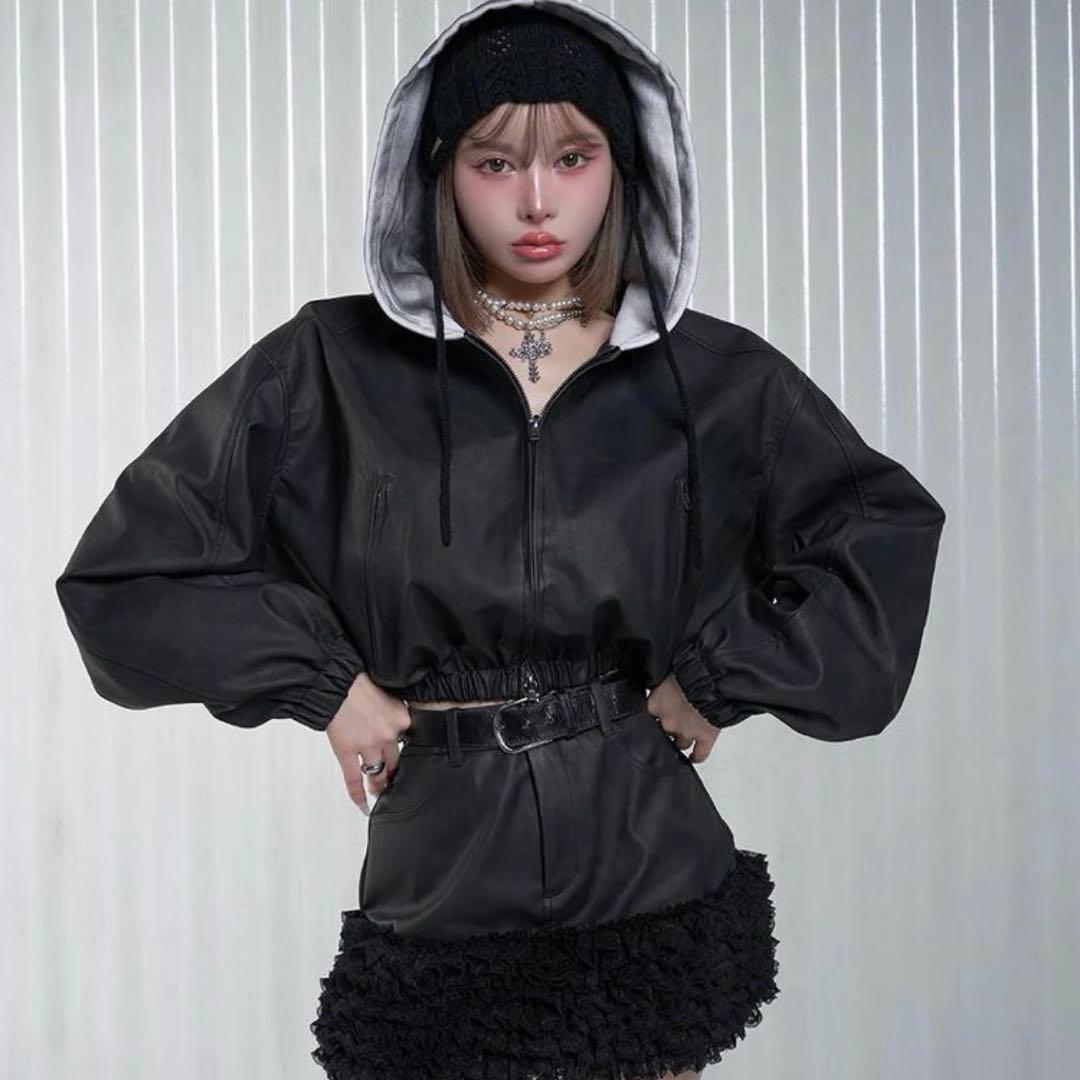 Darich スウェットフーディーレザージャケット BLK ダーリッチ Darich スウェットフーディーレザージャケット （ブラック