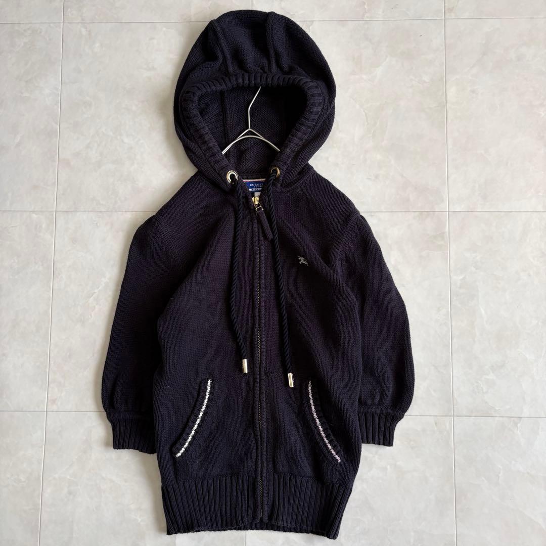 BURBERRY BLUE LABEL 綿100ニットパーカー 紺38 ロゴ - メルカリ