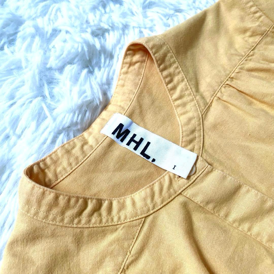 コットンリネン バンドカラーシャツ S イエロー MHL マーガレット