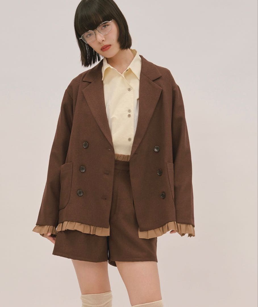 loin nuit ロワンニュイ フリルレイヤードデザインジャケット ブラウン