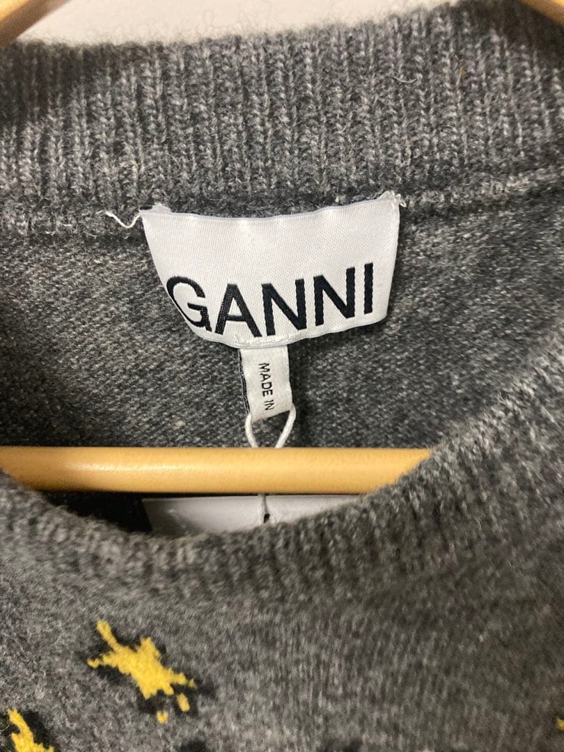 GANNI 猫刺繍 ニットベスト グレー