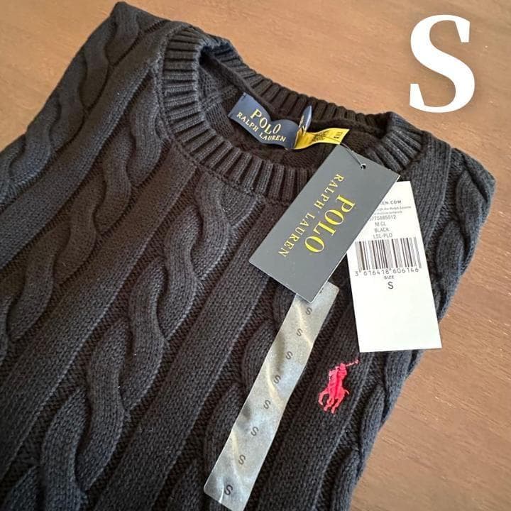 メンズ黒S 【新品タグ付】POLO ラルフローレン コットン ケーブル セーター POLO RALPH LAUREN（ポロ・ラルフローレン） セーター ニット ケーブル