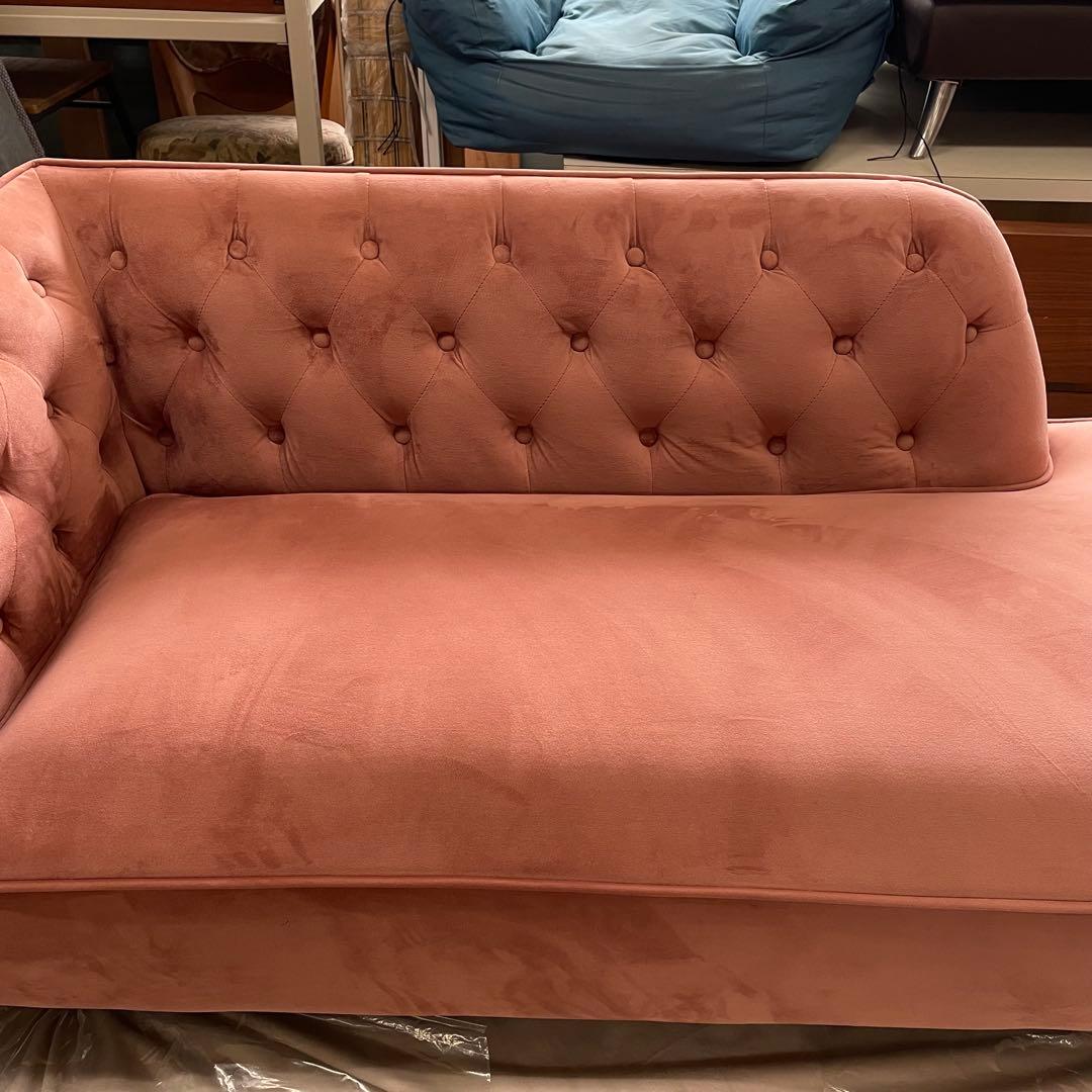 ☆LOWYA ソファ 2人掛けソファ カウチソファ ベルベット調 ピンク