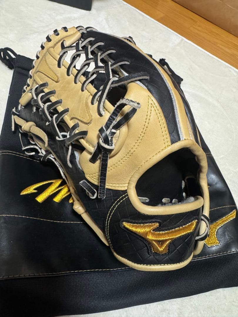 ミズノプロ　限定型押しレザー　軟式左外野用 Mizuno Pro ミズノプロ 限定品 坂本型 型押しレザー Dブルー×レッド