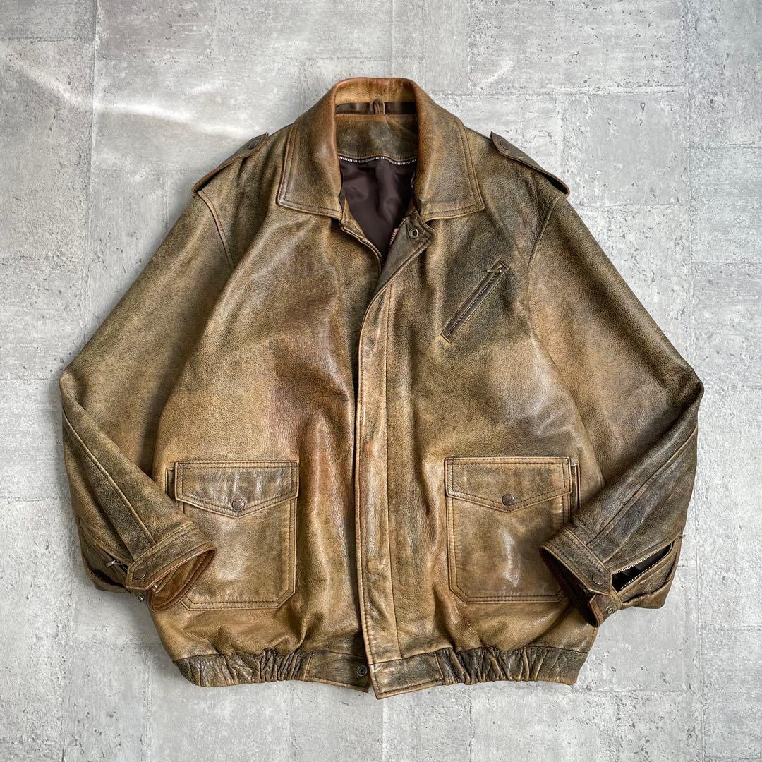 本革 フェード レザージャケット 80-90's 日本製 フライト オーバー L