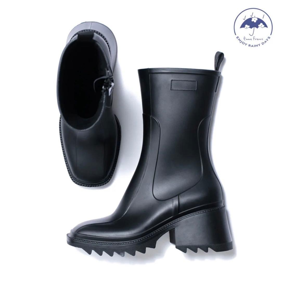 お値引中 ☆ Emma Francis エマフランシス　レインブーツ レインブーツ （ブラック ラバー） -Emma Francis / エマ フランシス