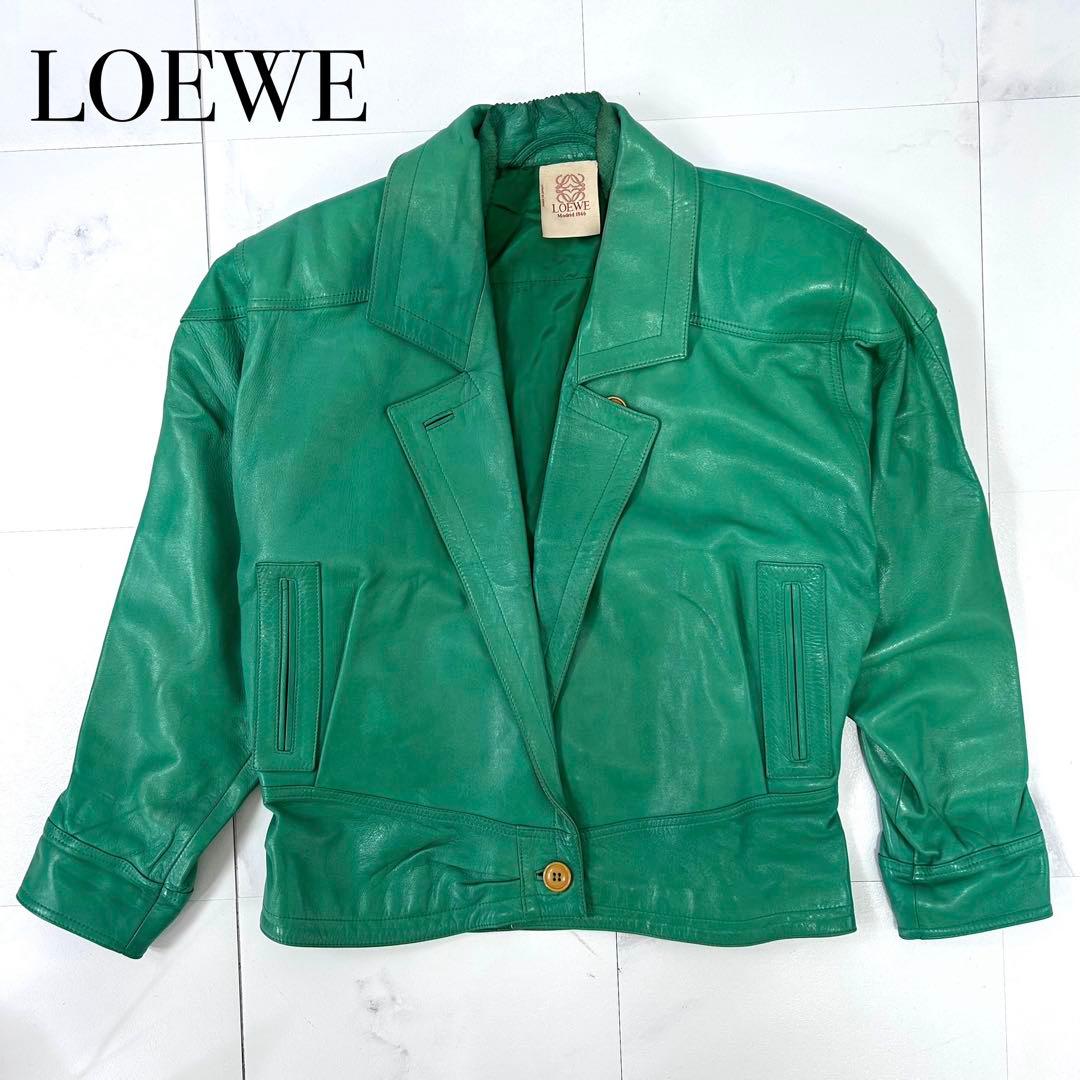 Vintage LOEWE ナッパレザー ジャケット 42サイズ グリーン 中古・古着通販】LOEWE (ロエベ) レザーブルゾン オリーブ サイズ:52