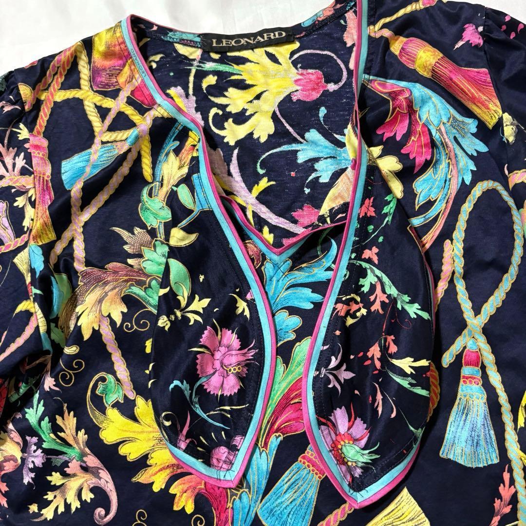 LEONARD レオナール 半袖 カットソー リボンチューリップ袖 プル