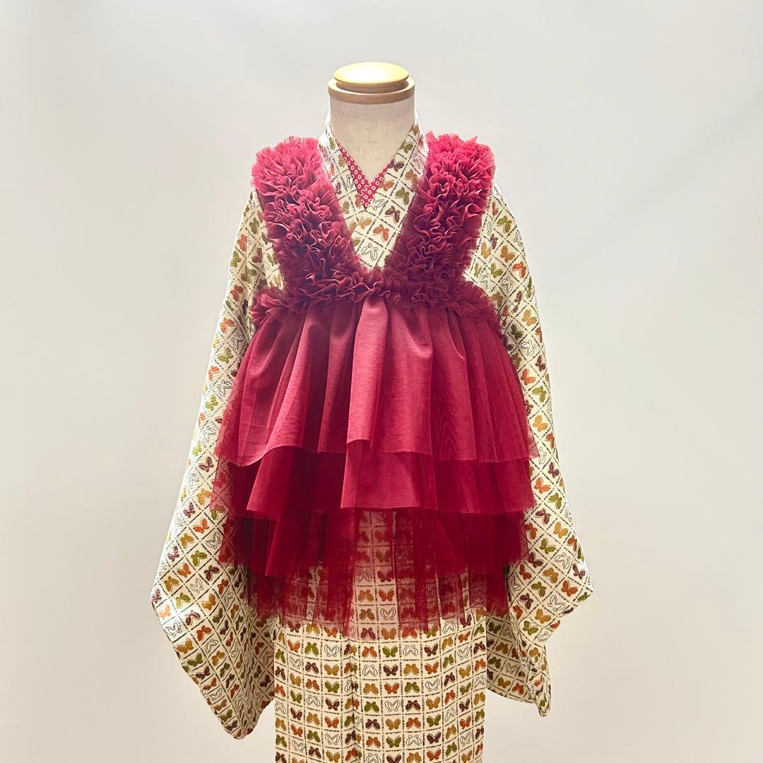 被布エプロン【ボルドーフリル】 チュール被布 被布ドレス 七五三