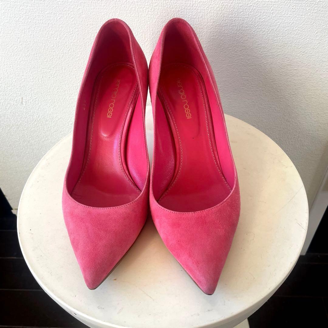 春に素敵セルジオロッシ38 ピンク スエード ポインテッドトゥ