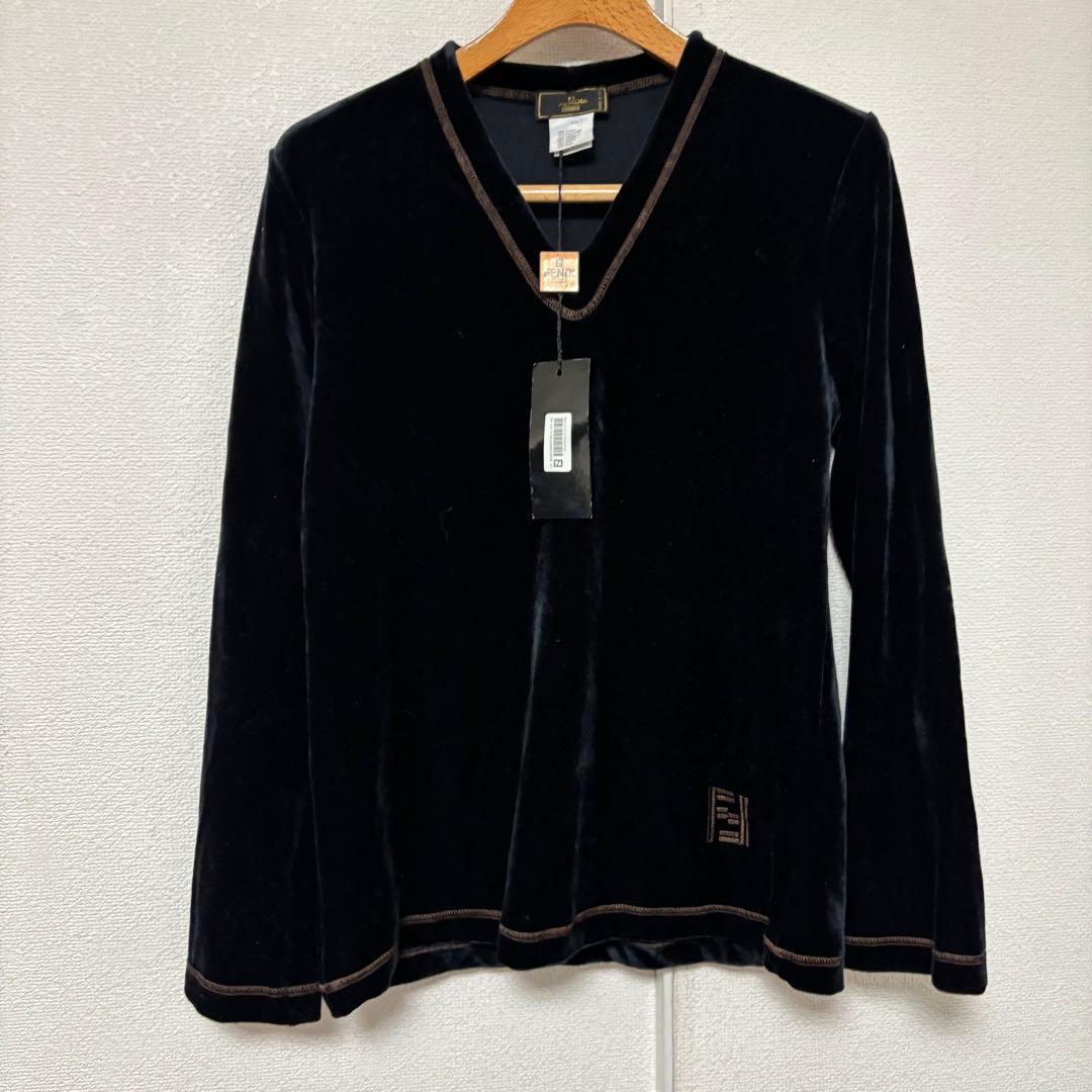 ビンテージ新品デッドストックFENDI maglia FF刺繍ベロア カットソー 中古・古着通販】FENDI (フェンディ) ベロアカットソー ネイビー