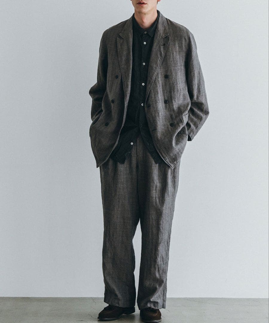 confect リネンウール杢ヘリンボーンダブルブレストジャケット リネンウール 杢ヘリンボーン ダブルブレスト ジャケット｜nest Robe