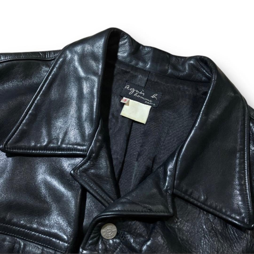 美品!希少 agnes b. homme 90s レザー トラッカージャケット - メルカリ