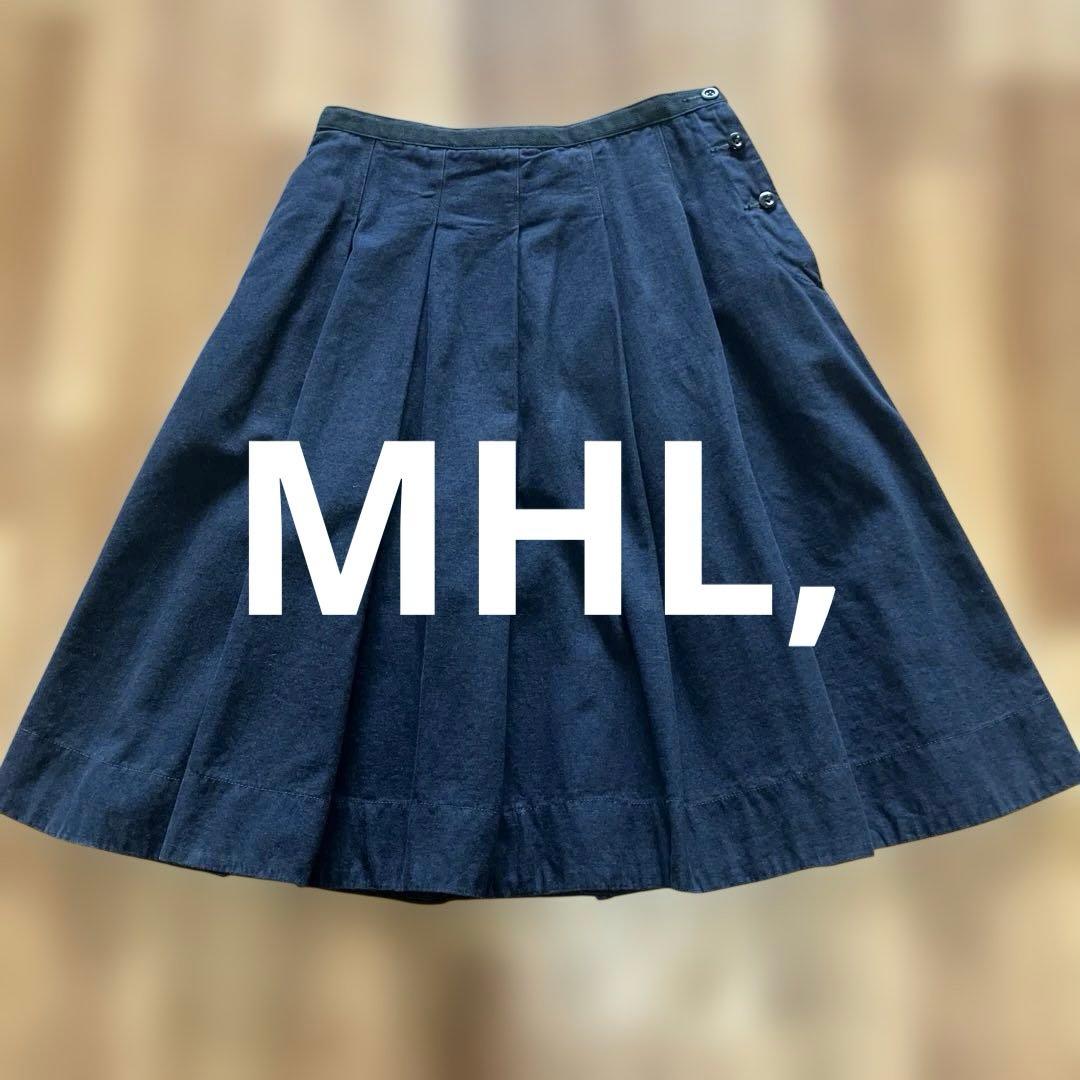 お値下げ中！MHL. ダークブルー プリーツスカート ひざ丈 - メルカリ
