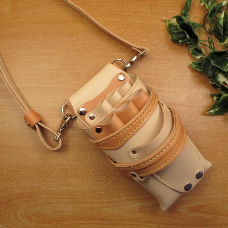 ヌメ革ナチュラル&うす茶色　６丁　革ベルト付　シザーケース　SCL-154/NC ヌメ革ナチュラル＆カラフル 6丁差し シザーケース SCA-61/NF シザー