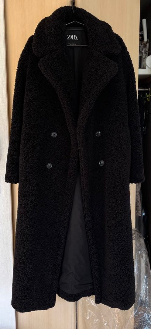 ZARA ボア ブラック ロングコート XS ZARA - ZARAザラ大人気ボア ロングコート黒ボアコート黒ブラック雑誌