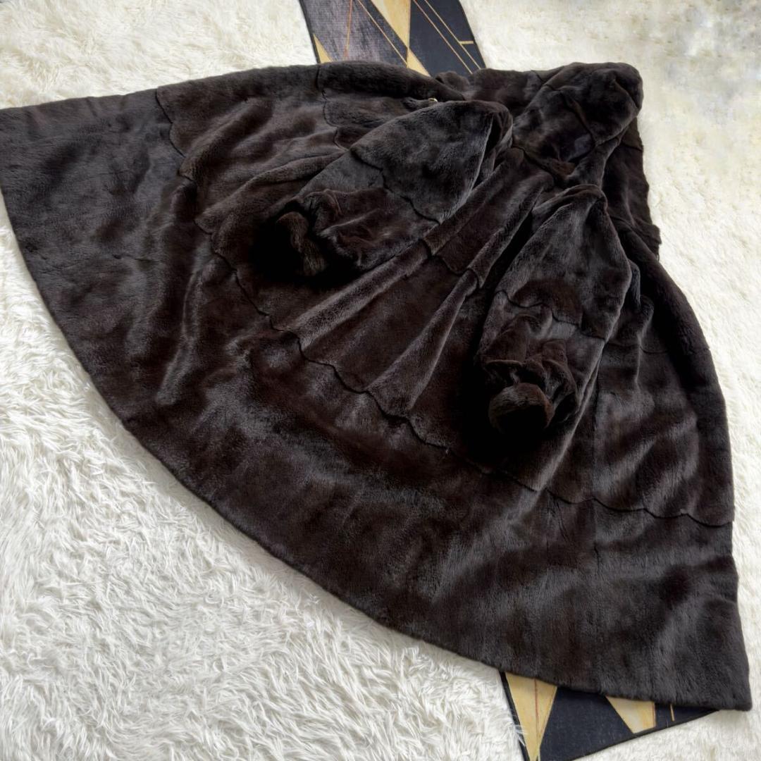 着丈104/激レアデザイン◎ ティアード/フード ロングファーコート 毛皮