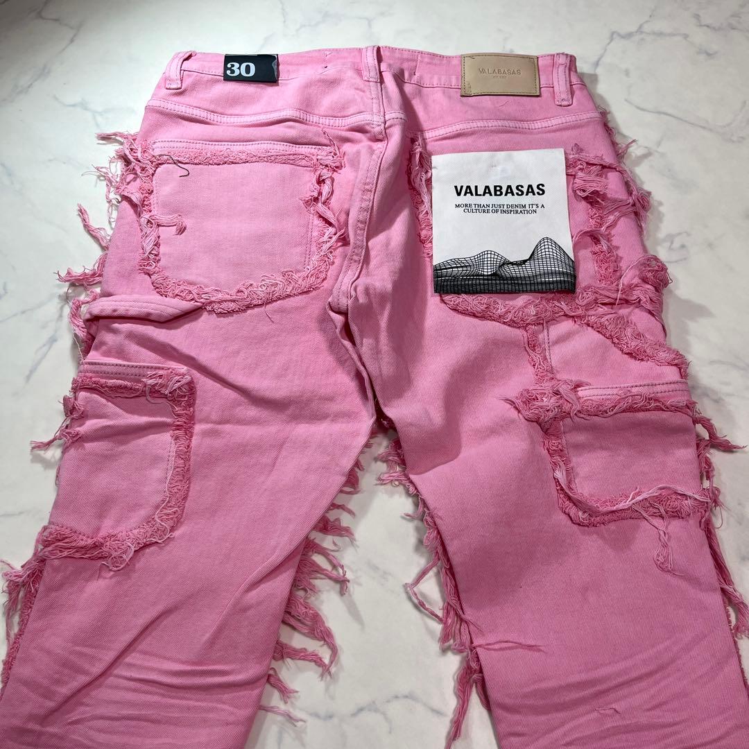 バラバサスVALABASAS スキニーフレアデニム ピンク クラッシュ 新品30