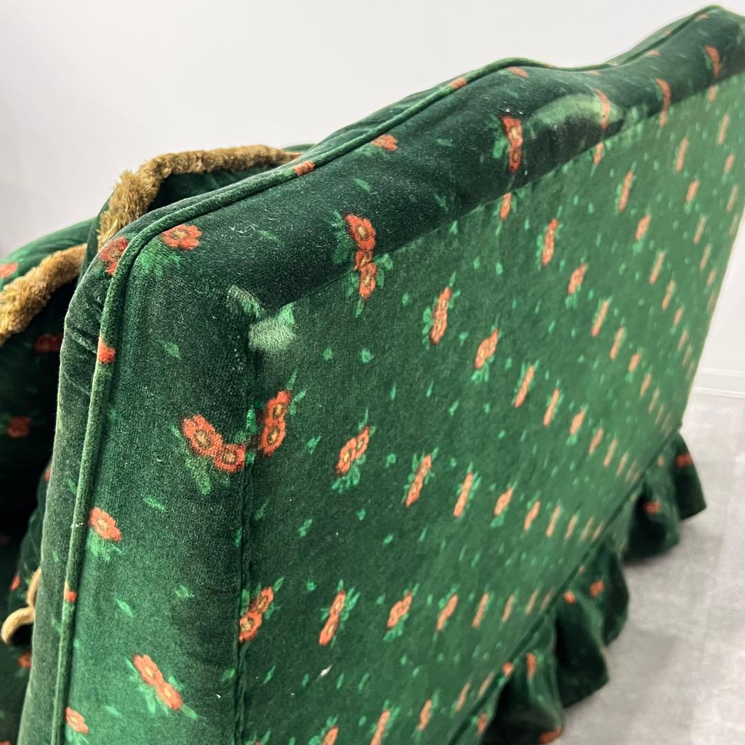 花柄ベルベットソファ 2人掛けソファ 昭和レトロ クッション付き